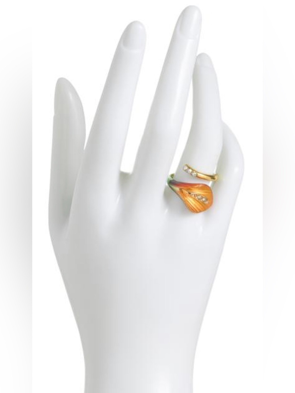 BETSEY JOHNSON Orange Ombré Elegant Wrap Around Delicate Calla Lily Ring NEW NWT